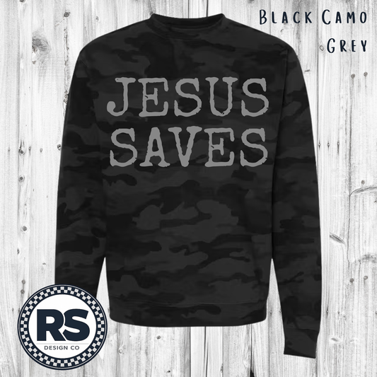 Jesus Saves - Black Camo - Crewneck