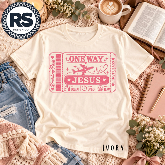 One Way Ticket to Jesus (Pink Logo)
